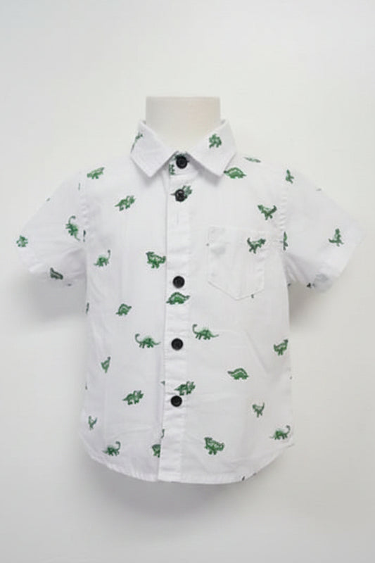 White/Green Dino Baby Rebels Button Up, 12M B
