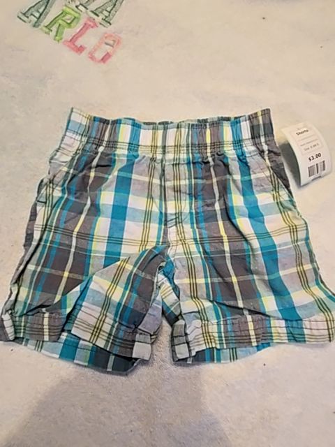 Grey/Blue/Green/White Plaid Peanut & Ollie Shorts, 6-9M B