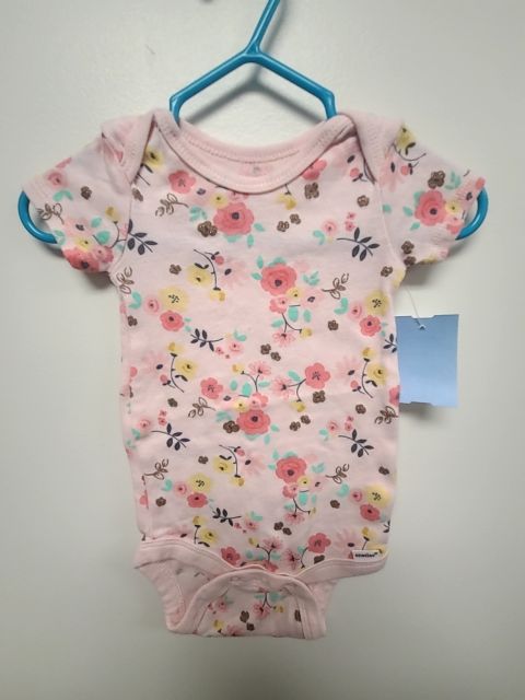 White/Pink/Blue Flower Carters Onesie, 3M G