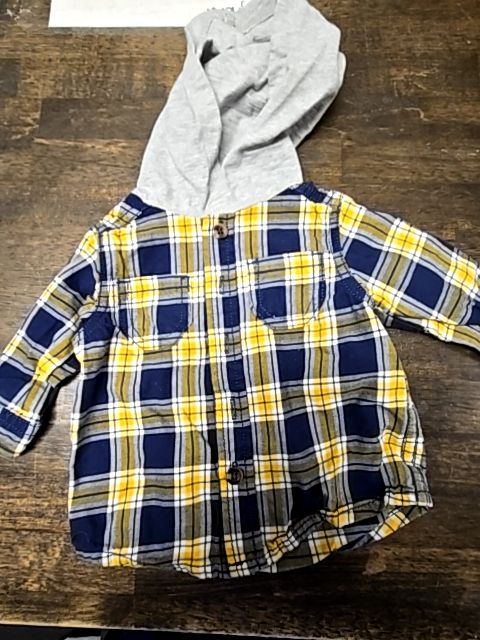 Navy/Yellow Plaid Carters Hooded Longsleeve Button Up, 3M B
