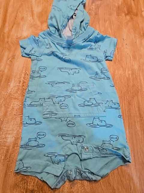 Teal Carters Hippo hooded one piece, 9M B