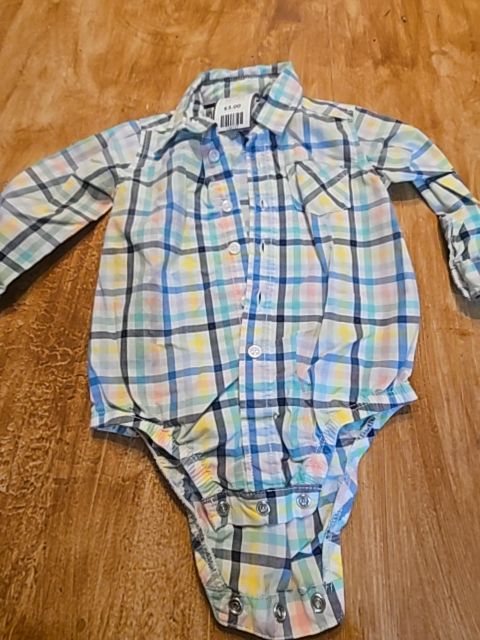 Colorful Plaid Carters Longsleeve Button Up Onesie, 12M B