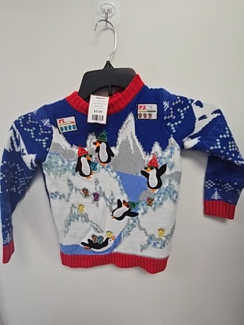 Blue/Red/Grey Penguin Holiday Time Sweater, 4T B