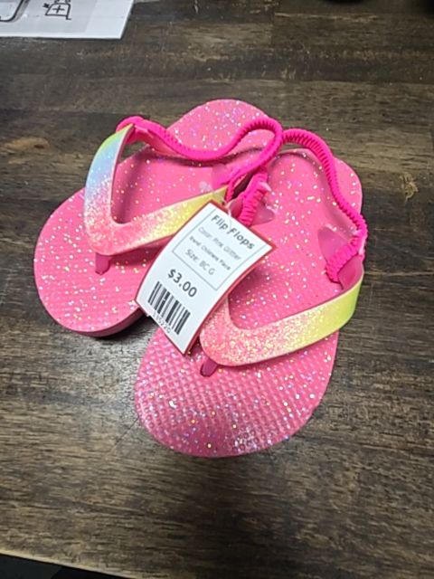 Pink Glitter Childrens Place Flip Flops, 8C G