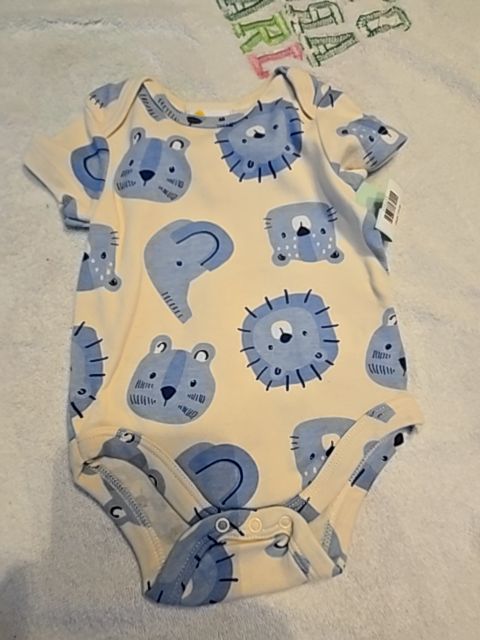 Tan/Blue Animals Little Chickadees Onesie, 6-9M B