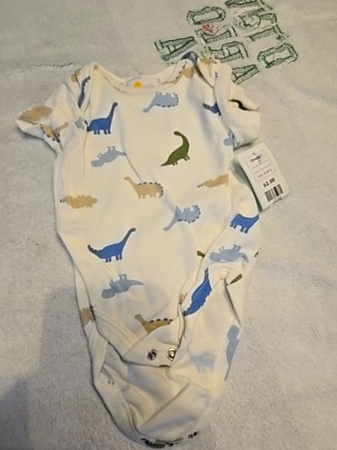 White/Colorful Dino Little Chickadees Onesie, 6-9M B
