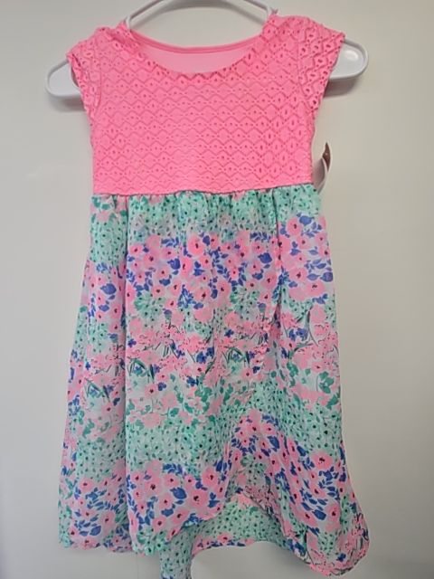 Pink/White/Green/Blue Flowers Wonder Nation Dress, 6 G