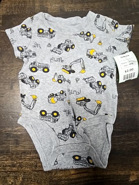 Grey/Yellow Construction Carters Onesie, 3M B
