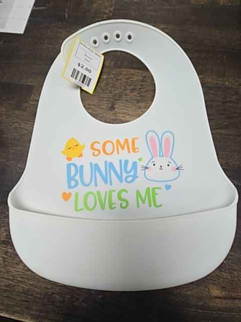White Some Bunny Loves Me  Silicone Bib