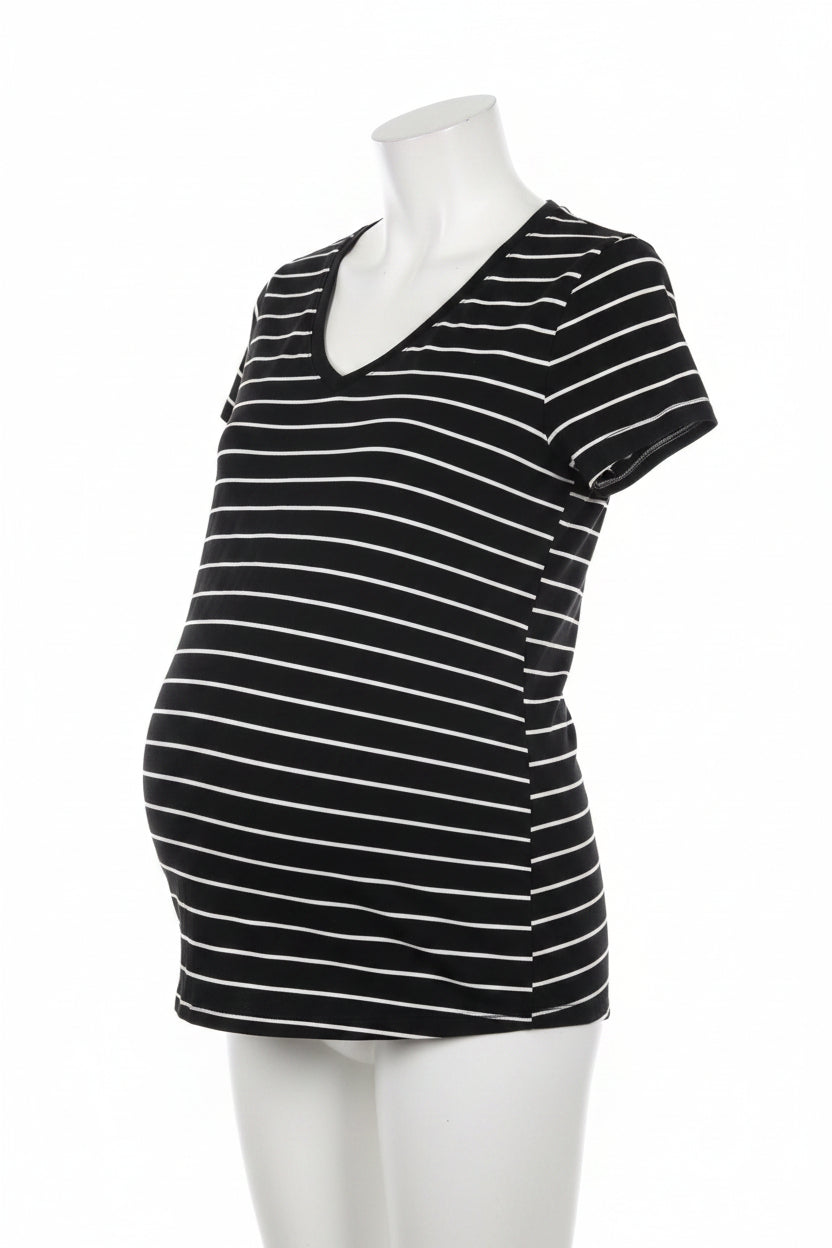 Black/Whtie Striped Isabel Maternity Maternity Shirt, Large