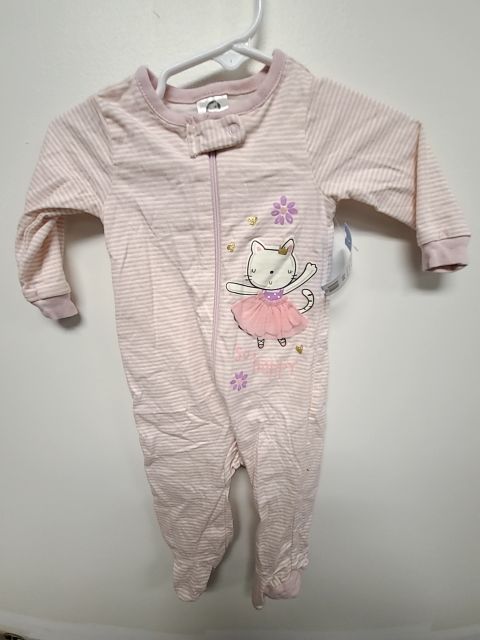 Pink/White Striped Kitty Gerber Sleeper, NB G