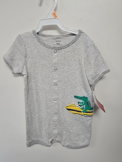 Grey/White Carters Short One Piece, 12M B