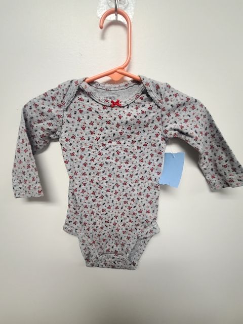 Grey/Red Flower Carters Longsleeve Onesie, 6M G