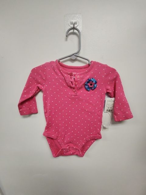 Pink/White Polka Dot Carters Longsleeve Onesie, 6M G