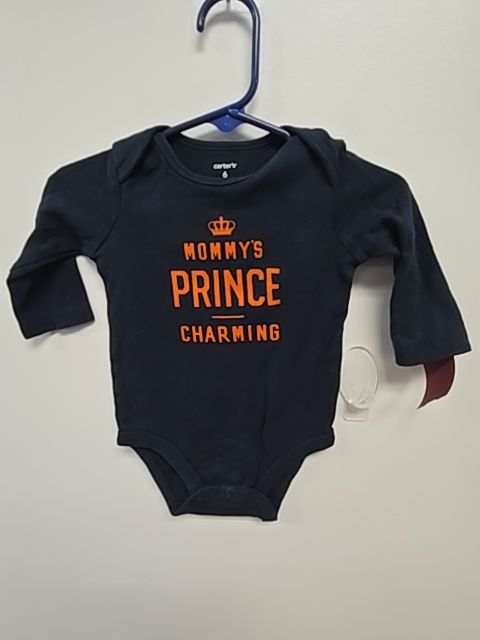 Navy/Orange Carters Longsleeve Onesie, 6M B