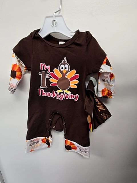 Brown 1st Thanksgiving Boutique Pant One Piece W/Hat, NB B