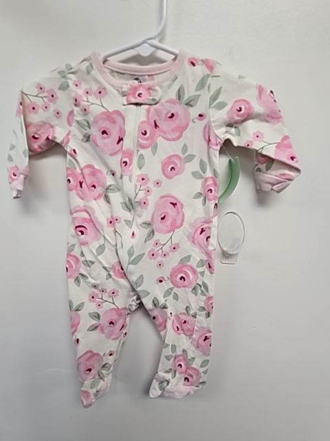 White/Pink Flower Gerber Sleeper, NB G