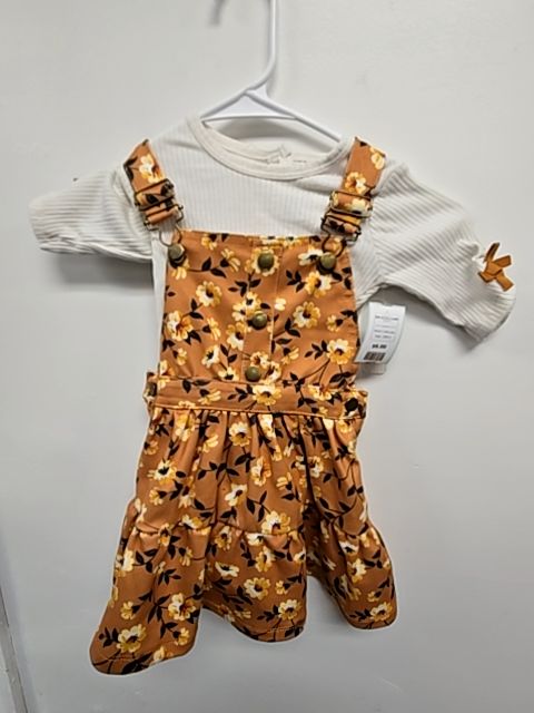 Orange/Yellow Flower Little Lass Bib Dress Outfit, 24M G