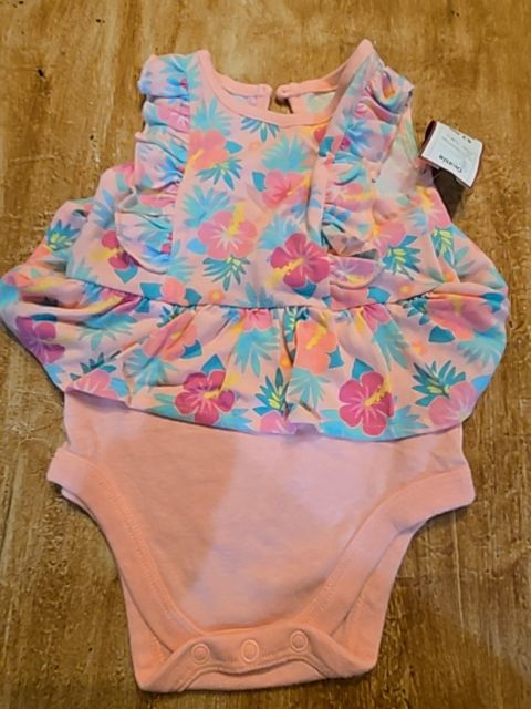Pink/Green Flowers Garanimals Onesie, 12M G