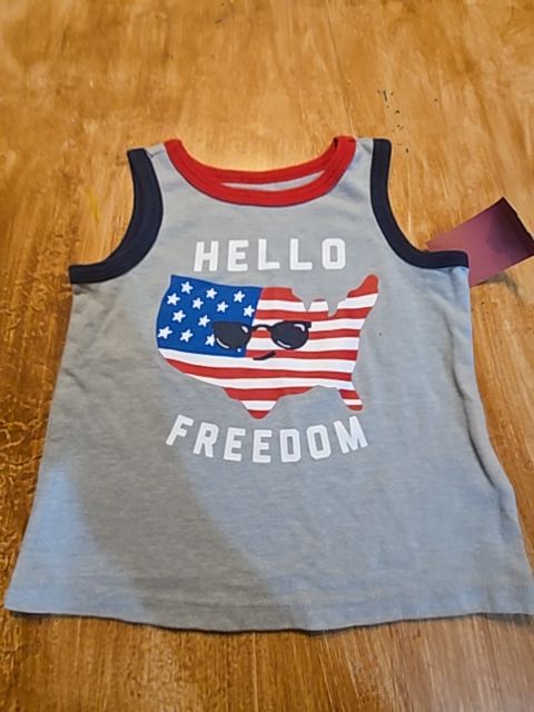 Grey/Navy/Red Hello Freedom Old Navy Tank Top, 6M B