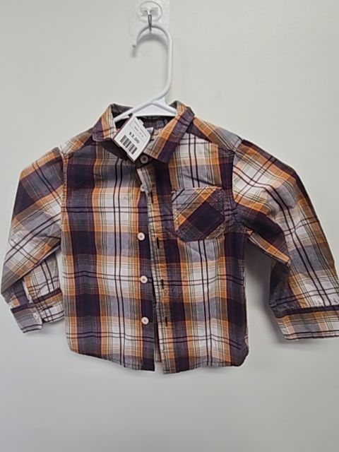 Orange/Burgandy/White Plaid Healthtex Longsleeve Button Up, 3T B