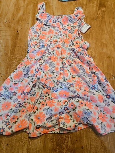 White/Pink/Blue Flowers Little Lass Dress, 5T G