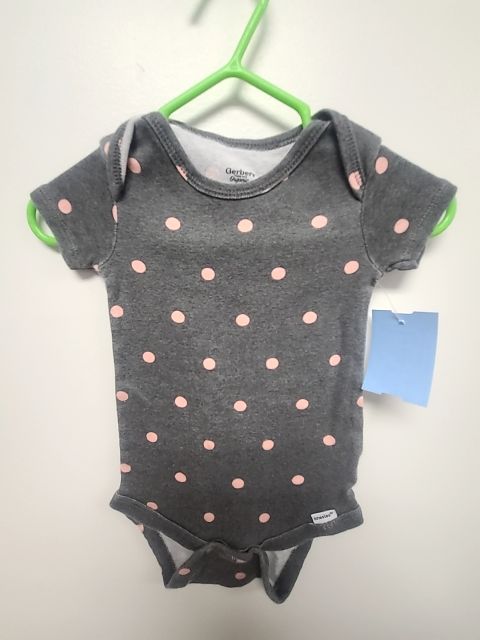 Grey/Pink Polka Dot Gerber Onesie, 3M G