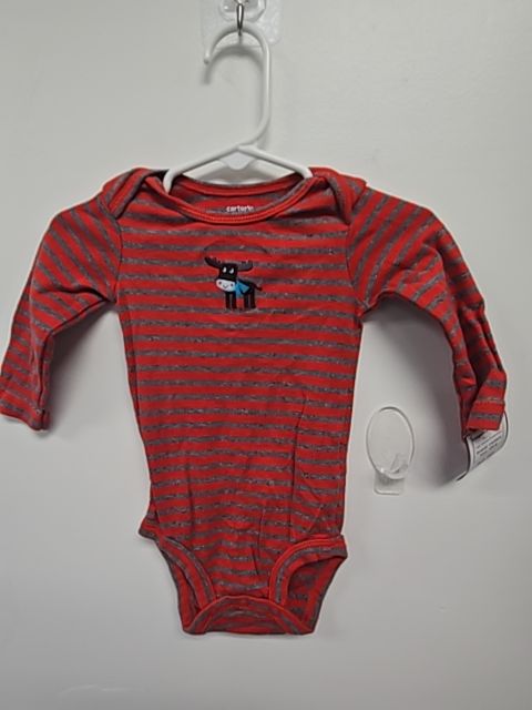 Grey/Red Striped Moose Carters Longsleeve Onesie, 6M B