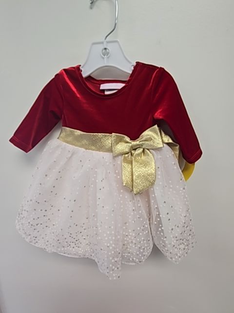 Red/Gold/White Bonnie Baby Holiday Dress, 3M G