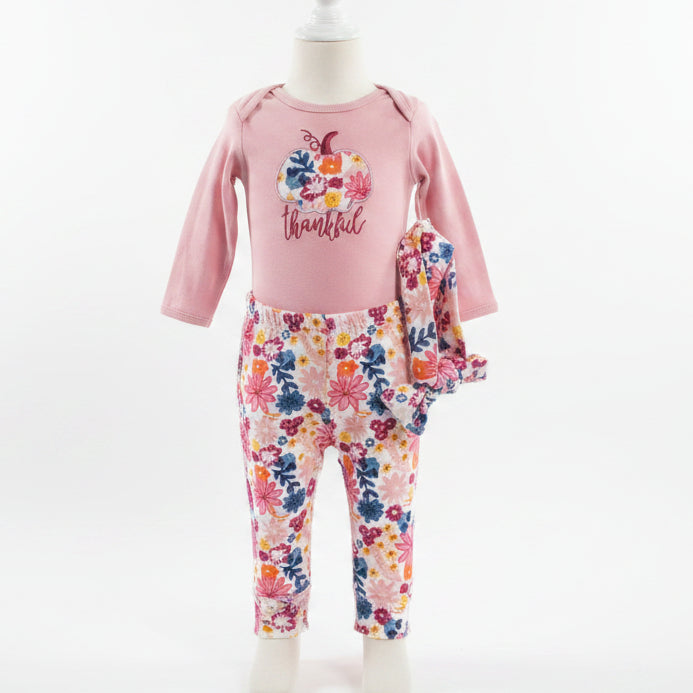 Pink/White/Colorful Flowers Chicke Pea Outfit W/Bow, 6M G