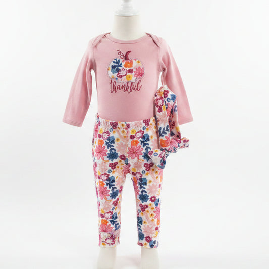 Pink/White/Colorful Flowers Chicke Pea Outfit W/Bow, 6M G