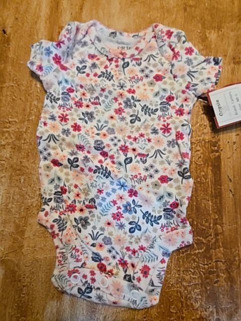 White/Pink Flowers Carters Onesie, NB G