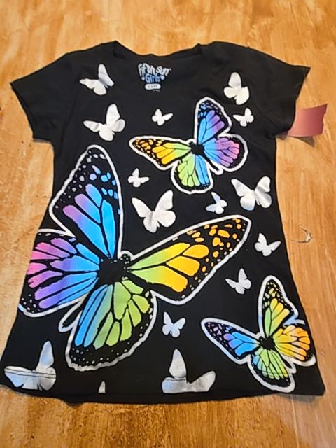 Black/Colorful Butterflies Fifth Sun Girls Shirt, 6 G