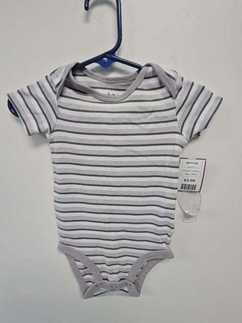 Grey/White/Green Striped Carters Onesie, 3M B