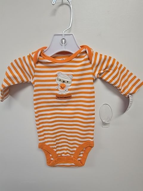 Orange/White Striped Carters Longsleeve Onesie, NB B