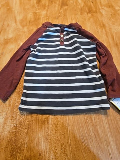 Burgandy/Grey/White Striped Cat & Jack Longsleeve Shirt, 2T B