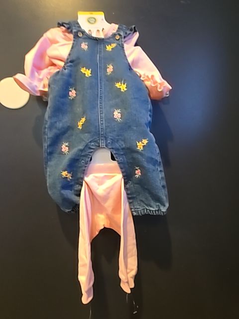 Pink/blue Little me 4 piece overall set, 6M G