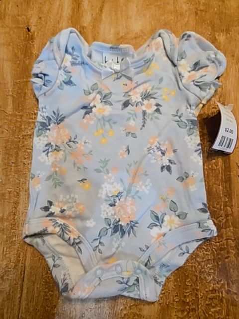 Blue/Pink Flower Nicole Miller Onesie, NB G