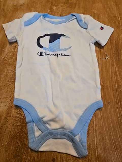 White/blue Champion Onesie, 6M B