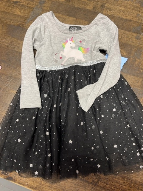 grey/black Pink & Violet Unicorn Dress, 2T G