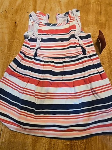White/Pink/Navy Striped Carters Dress, 12M G