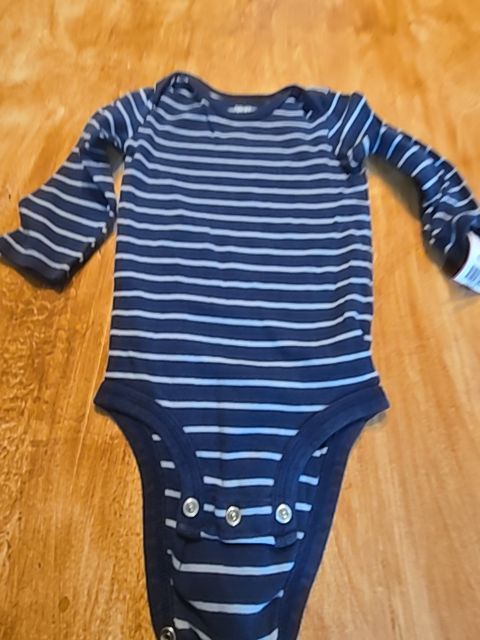 BLue/Navy Striped Carters Lognsleeve Onesie, 12M B