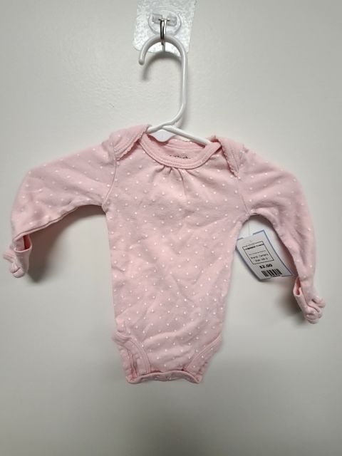 Pink/White Polka Dot Carters Longsleeve Onesie, NB G