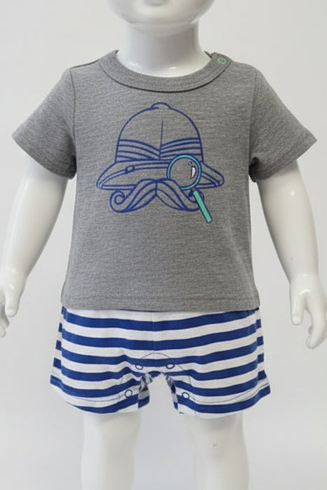 Grey/Blue/White Cheokee Short One Piece, NB B