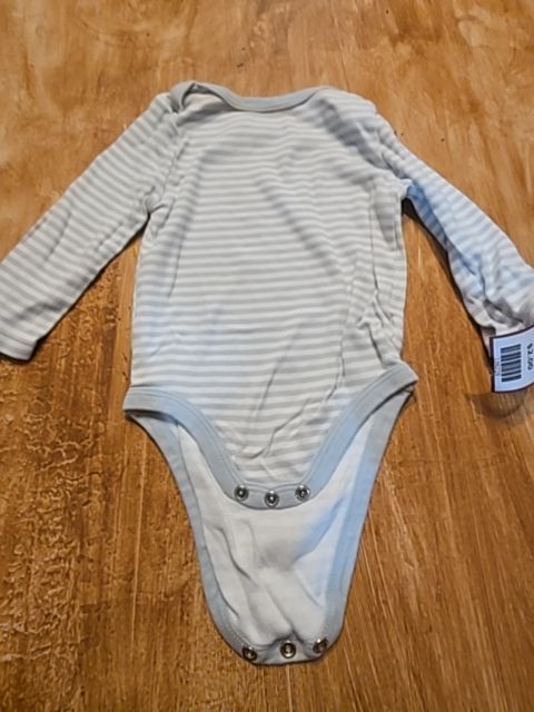 Blue/White Striped Cloud Island Longsleeve Onesie, 12M B