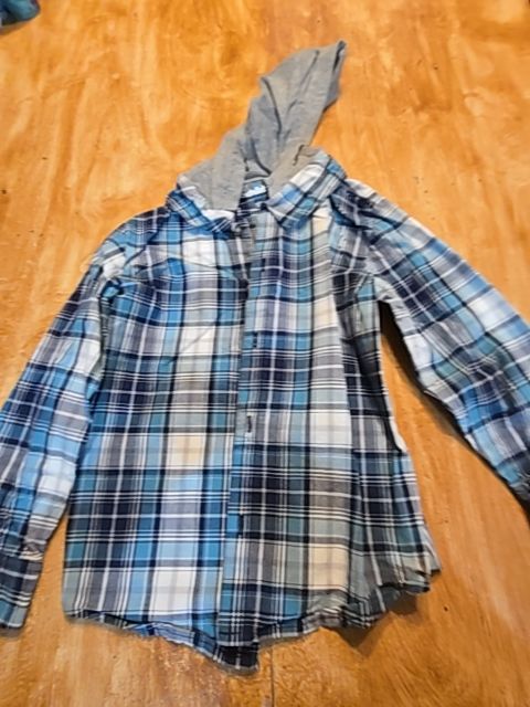 Blue/White Plaid Carters Hooded Longsleeve Button Up, 5T B