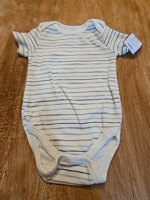 White/Brown/Blue Chick Pea Onesie, 6M B