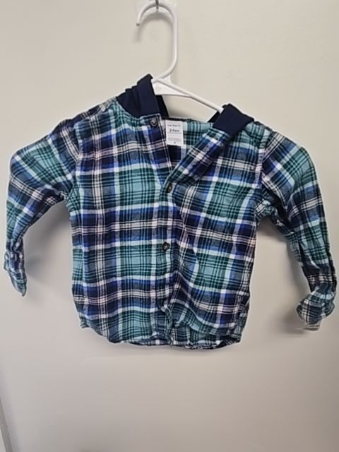 Navy/Green/Blue Carters Hooded Longsleeve Button Up, 2T B