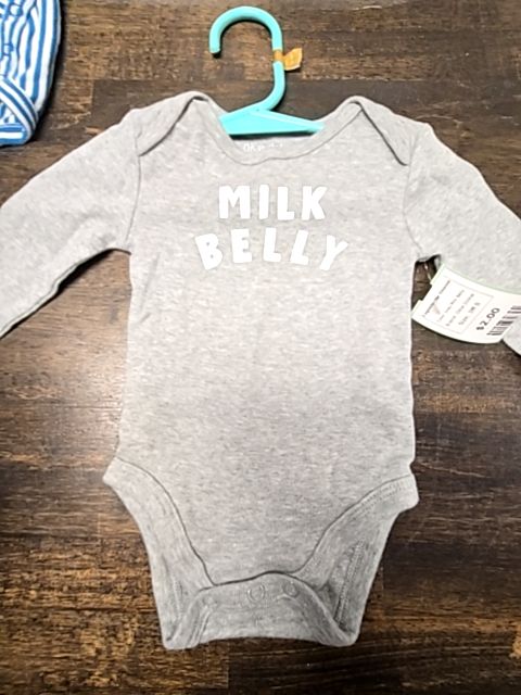Grey Milk Belly Okie Dokie Lognsleeve Onesie, 3M B