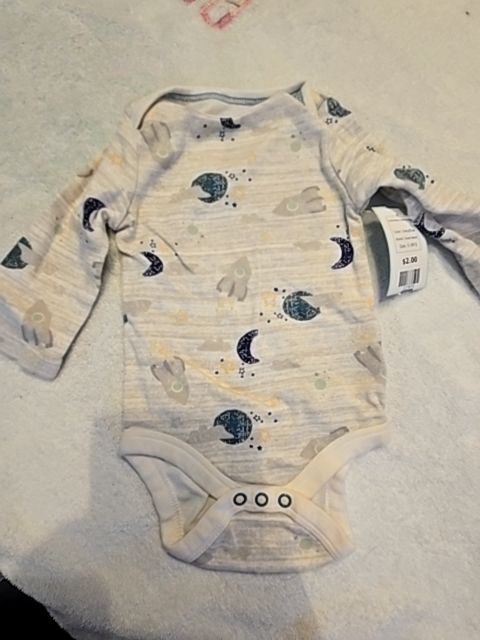 Grey/Blue Cloud Island Long Sleeve Space onesie, 0-3M B